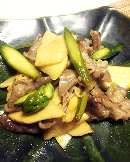 「タケノコとアスパラの豚肉炒め!!」 「タケノコとアスパラの豚肉炒め!!」